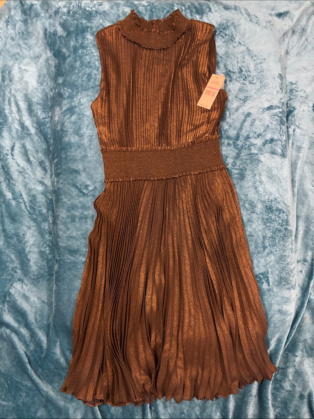 Nanette Lepore Black & Gold Shimmer Sleeveless Pleated Metallic Dress